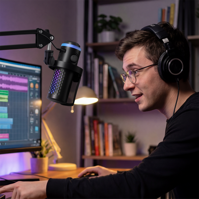 BOYA CastMic G40B Жичен геймърски микрофон с рамо, USB-C - Черен