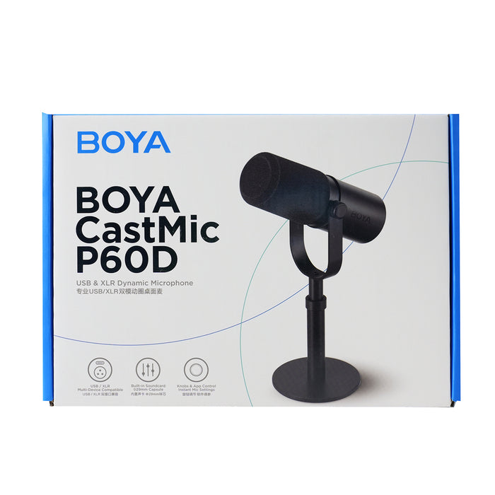 BOYA CastMic P60D Студийна стойка за микрофон с кабел, USB XLR - Черна
