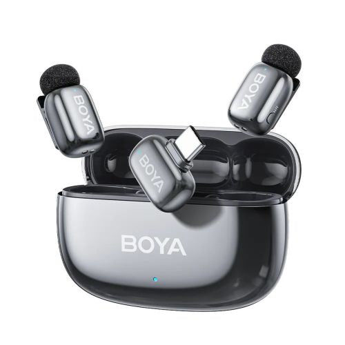 BOYA Microphone Wireless Mini 2-02 2.4GHz, AI Powered Noise Cancellation with 2 transmitters and 1 receiver (Type-C) Space Gray EU