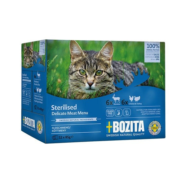 BOZITA Sterilised Delicate meat menu Box - мокра храна за котки - 12x85 г