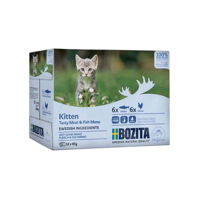 BOZITA Kitten box Месни и рибни парченца в сос – мокра храна за котенца – 12x85 г