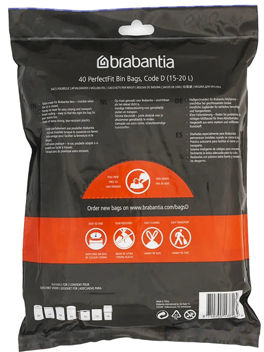 Торба за кош Brabantia - PerfectFit Sort&Go/Built-In, размер D, 15 - 20 l, 40 броя