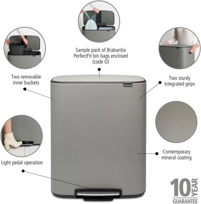 Кош за отпадъци Brabantia - Bo Pedal, 60 l, Mineral Concrete Grey