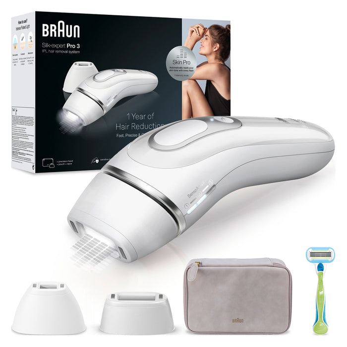 Фотоепилатор BRAUN SILK EXPERT PRO 3 PL3132 РАБОТА НА БАТЕРИЯ, БРОЙ ИМПУЛСИ 300000, БЯЛ