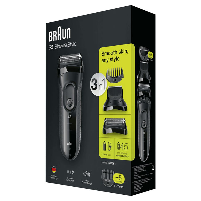 Braun 3000BT Самобръсначка с фолио Тример Черен, Сив