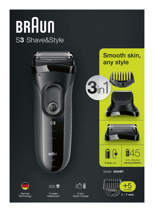 Braun 3000BT Самобръсначка с фолио Тример Черен, Сив