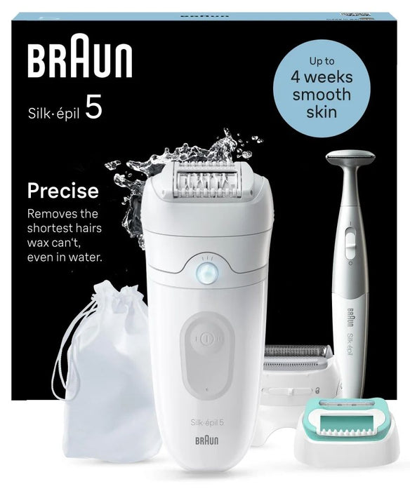 Епилатор Braun - Silk-épil 5 5-251 Wet & Dry, 2 степени, 3 приставки, розов/бял