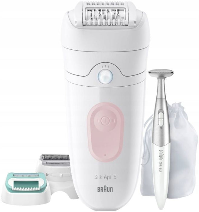 Епилатор Braun - Silk-épil 5 5-251 Wet & Dry, 2 степени, 3 приставки, розов/бял