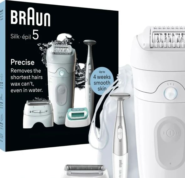 Епилатор Braun - Silk-épil 5 5-251 Wet & Dry, 2 степени, 3 приставки, розов/бял