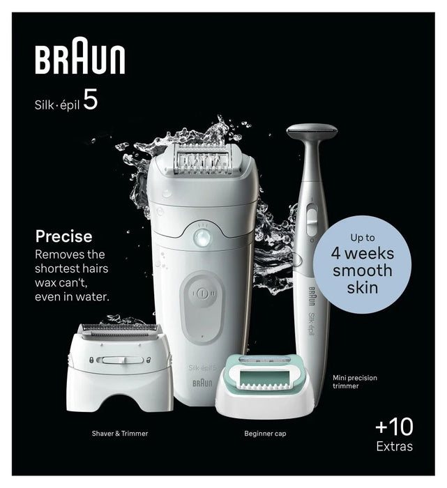 Епилатор Braun - Silk-épil 5 5-251 Wet & Dry, 2 степени, 3 приставки, розов/бял