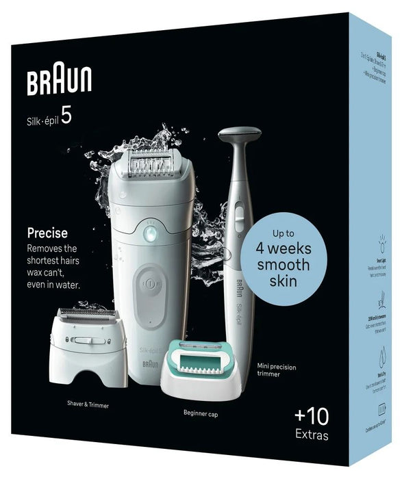 Епилатор Braun - Silk-épil 5 5-251 Wet & Dry, 2 степени, 3 приставки, розов/бял