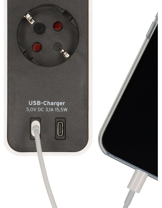 Разклонител Brennenstuhl - Ecolor, 4 гнезда, 2x USB C, 1.5 m, бял/черен