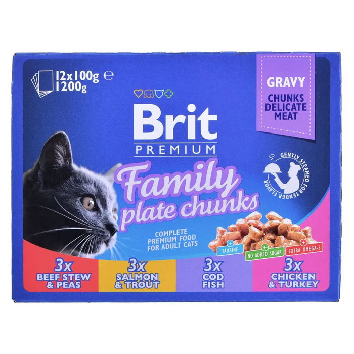 BRIT Cat Pouches Family Plate - мокра храна за котки - 12 х