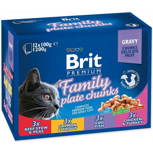 BRIT Cat Pouches Family Plate - мокра храна за котки - 12 х