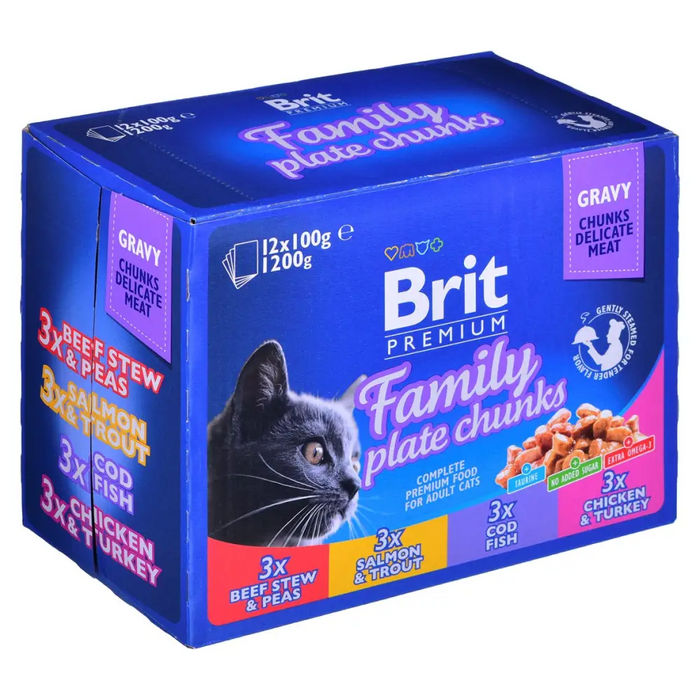 BRIT Cat Pouches Family Plate - мокра храна за котки - 12 х