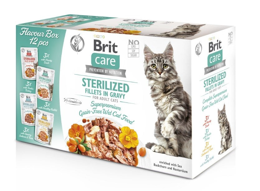 Brit Care Cat Sterilized Flavor Box Pouch - мокра храна за котки - 12x85 г