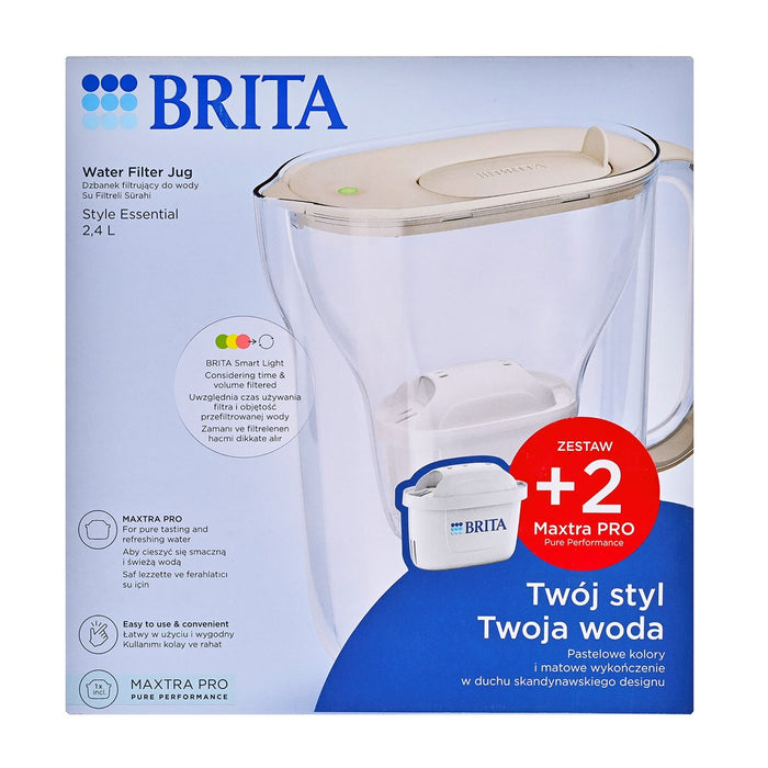 Филтърна кана Brita Style Essential + 2 филтърни патрона Maxtra Pro Pure Performance (пясъчен цвят)