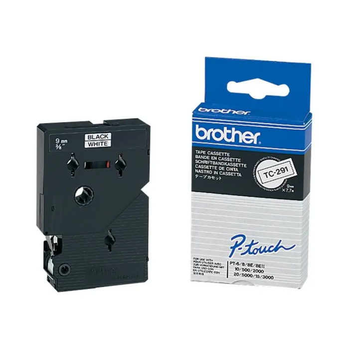 BROTHER P-Touch TC-291 черно на бяло 9 мм