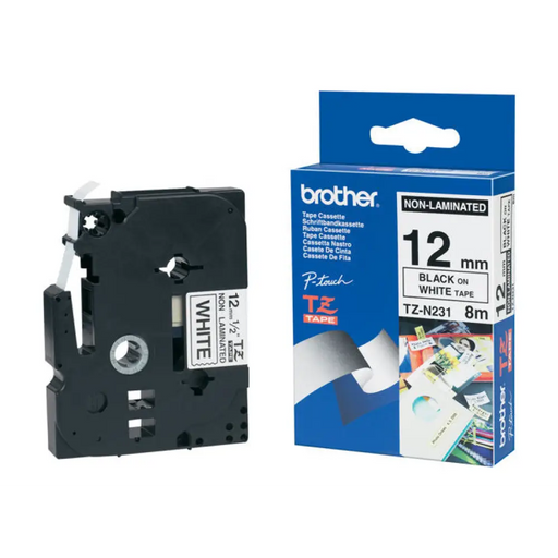 BROTHER TZEN231 12 мм ЧЕРНО ВЪРХУ БЯЛО СЛЕПНА ЛЕНТА