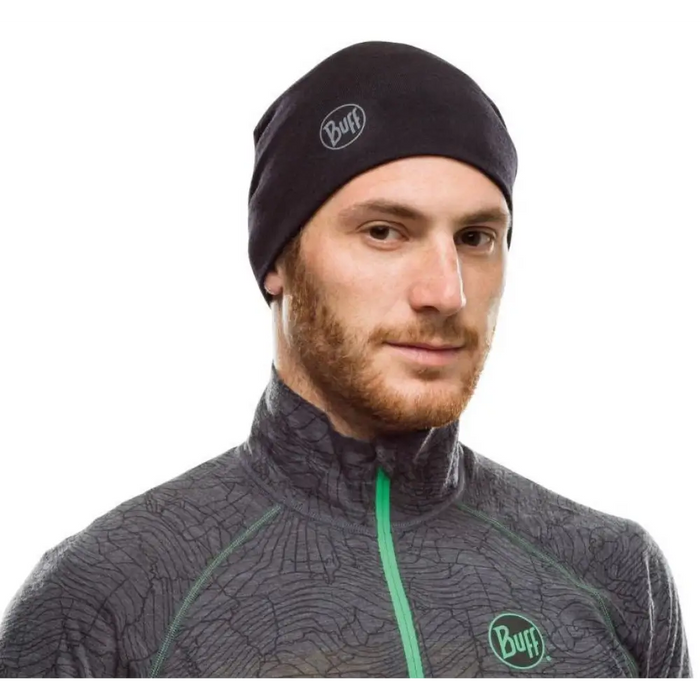 BUFF MERINO MIDWEIGHT BEANIE SOLID BLACK Cap.