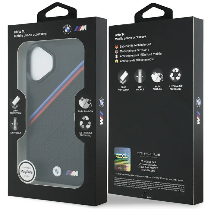 BMW M Tricolor Metal Logo MagSafe Case за iPhone 17 - черен