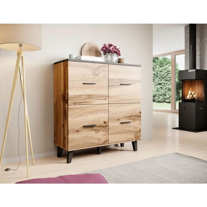 Cama бюфет LOTTA 110 4D дъб вотан + черен мат