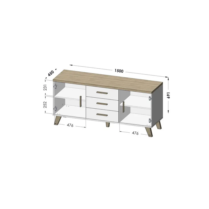 Cama Бюфет LOTTA 150 2D3S бял + дъб сонома