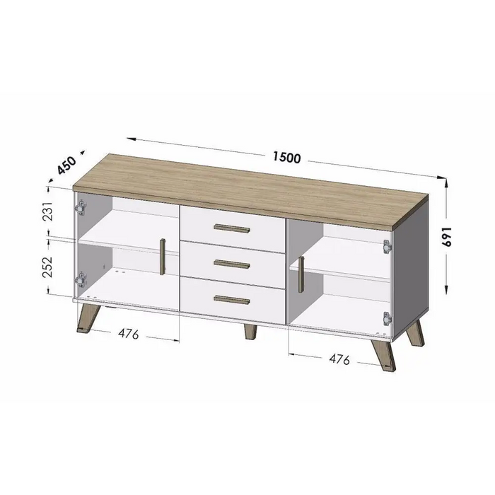 Cama бюфет LOTTA 150 2D3S дъб вотан + черен мат