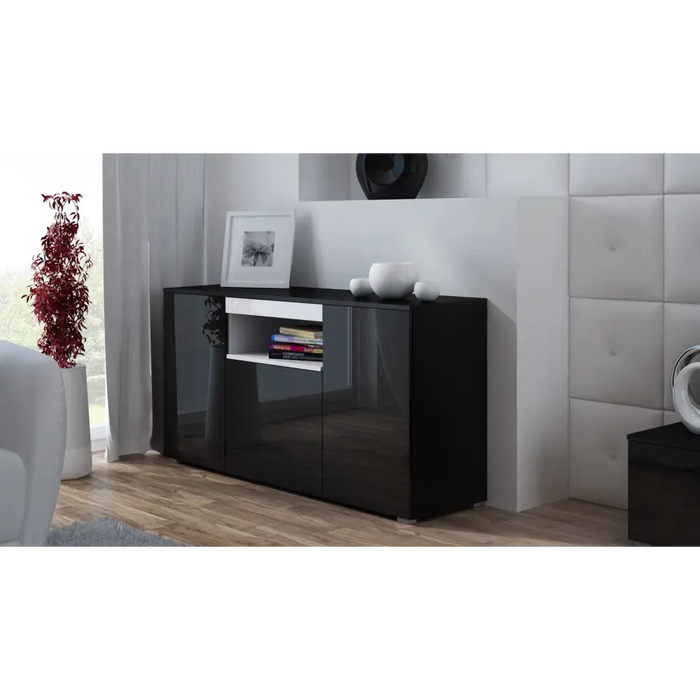 Cama бюфет VIVA 150 черен/черен гланц + бял