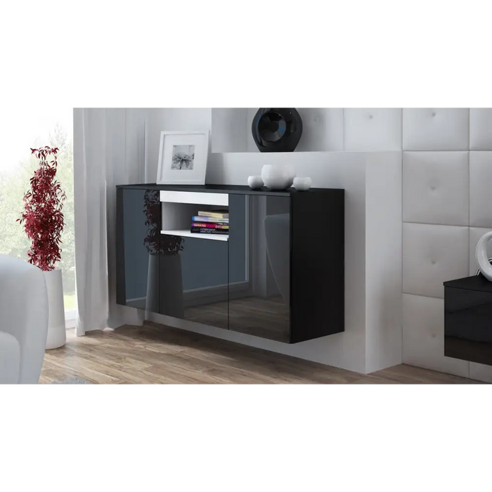 Cama бюфет VIVA 150 черен/черен гланц + бял