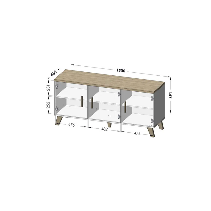 Cama бюфет LOTTA 150 3D бял + дъб сонома