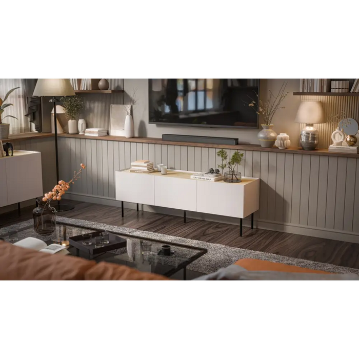 Cama FELLINI ТВ шкаф 150x40x52 кашмир + плот от омаслен дъб