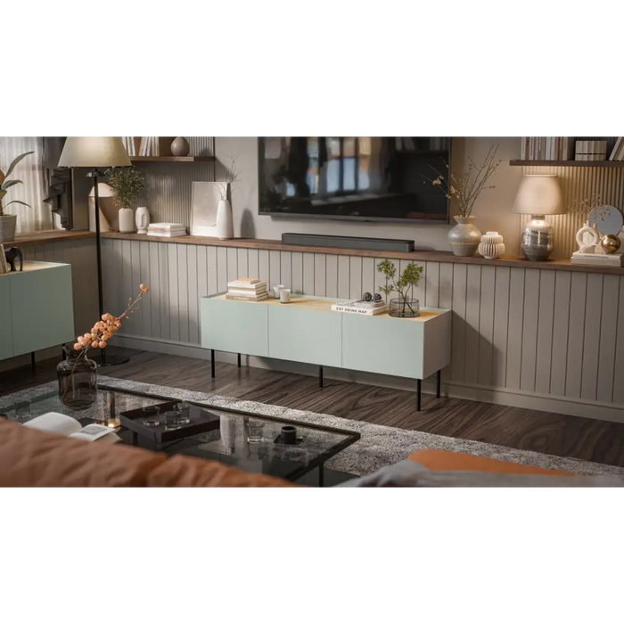 Cama FELLINI ТВ шкаф 150x40x52 маслина + плот от омаслен дъб