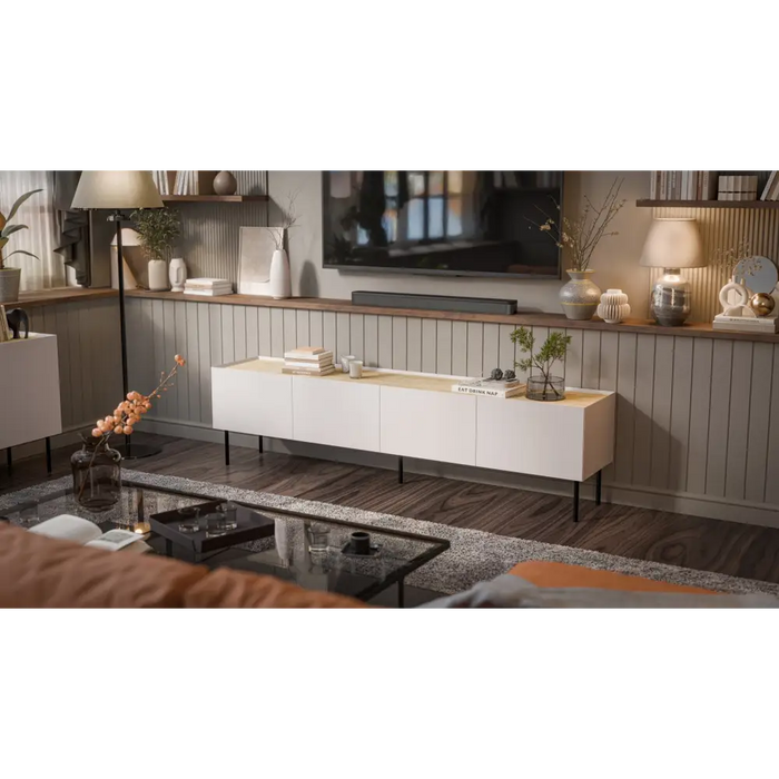 Cama FELLINI ТВ шкаф 200x40x52 кашмир + плот от омаслен дъб