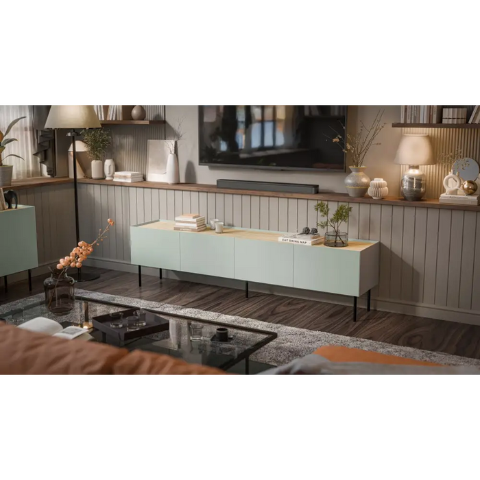 Cama FELLINI ТВ шкаф 200x40x52 маслина + плот от омаслен дъб
