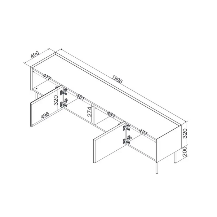 Cama FELLINI ТВ шкаф 200x40x52 маслина + плот от омаслен дъб