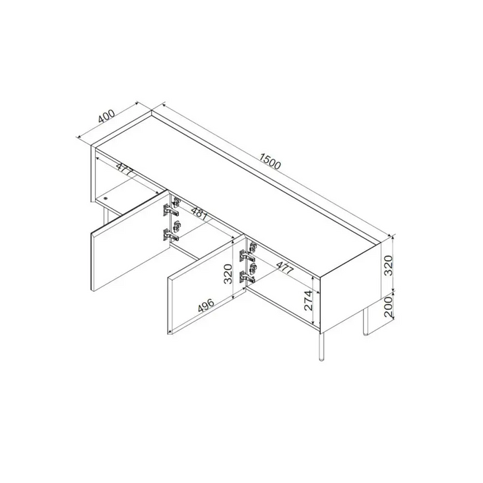 Cama FELLINI ТВ шкаф 150x40x52 кашмир + плот от омаслен дъб