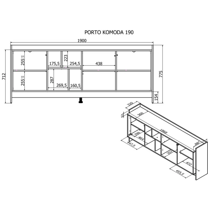 Cama PORTO 3D скрин 190x38x77 дъб/черен