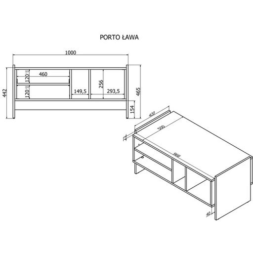 Cama PORTO пейка/маса 100x50x46 дъб/черно