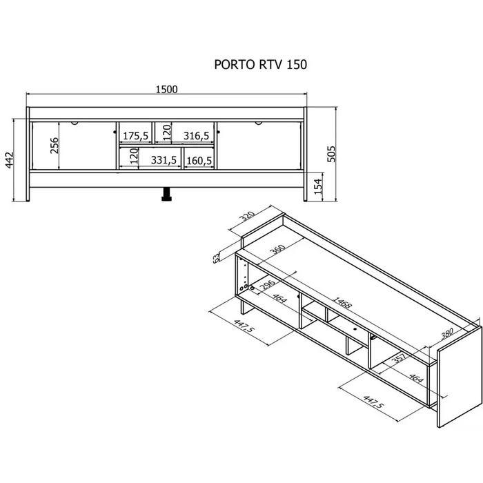 Cama RTV PORTO 2D шкаф 150x38x50 дъб/черен
