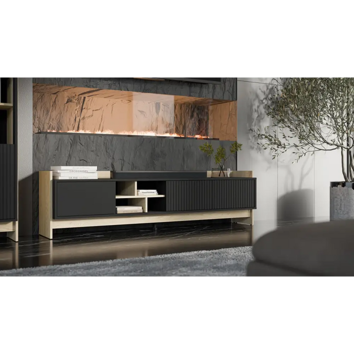 Cama RTV PORTO 3D шкаф 190x38x50 дъб/черен