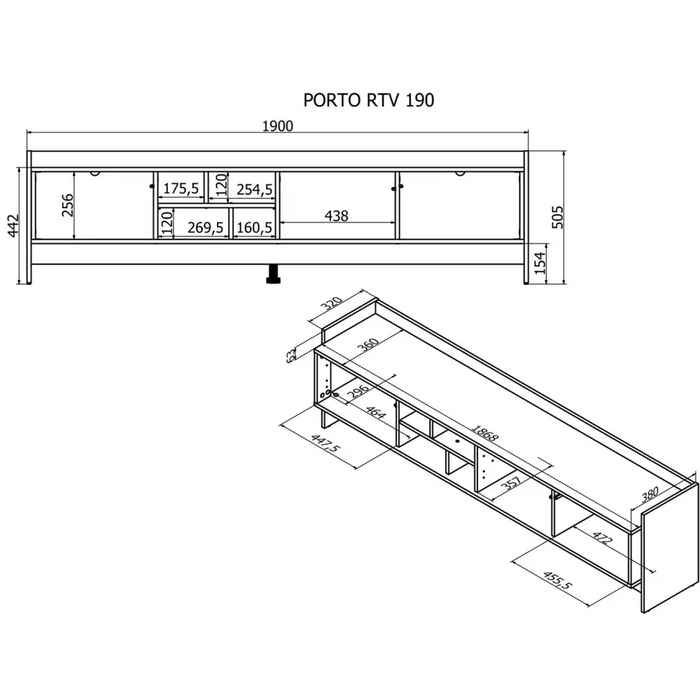 Cama RTV PORTO 3D шкаф 190x38x50 дъб/черен