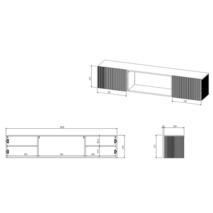 Cama RTV ROTA 183x35x37 черен мат + бяла камина