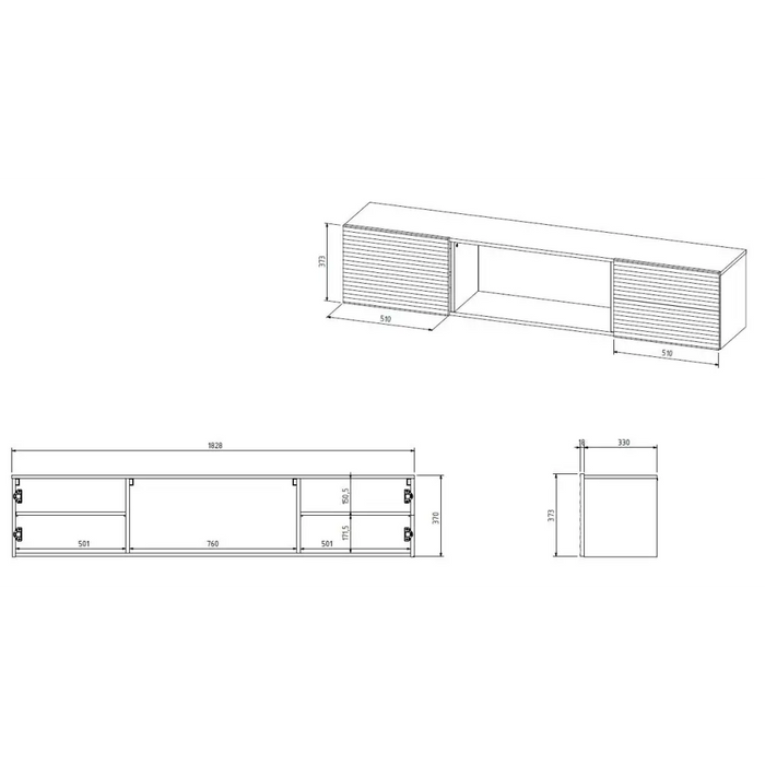 Cama RTV шкаф TULA 183x35x37 бял мат + черна камина