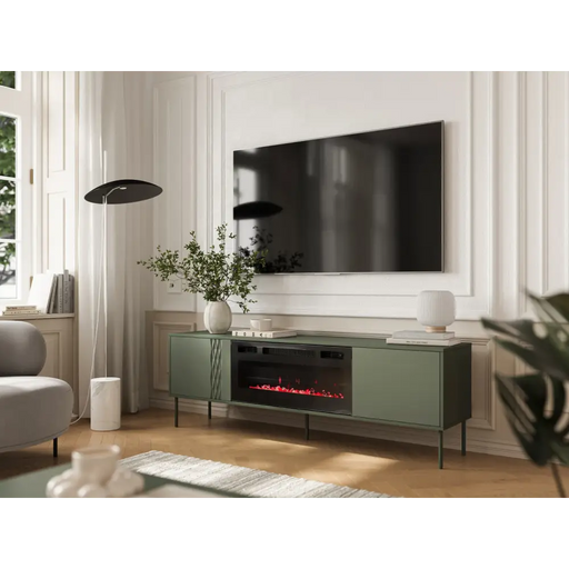 Cama RTV шкаф EF + камина черен TRESSE 180x40x54.5 зелен мат