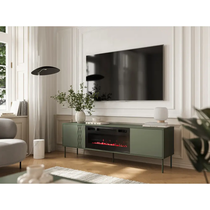 Cama RTV шкаф EF + камина черен TRESSE 180x40x54.5 зелен мат