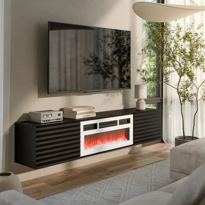Cama RTV шкаф TULA 183x35x37 черен мат + бяла камина