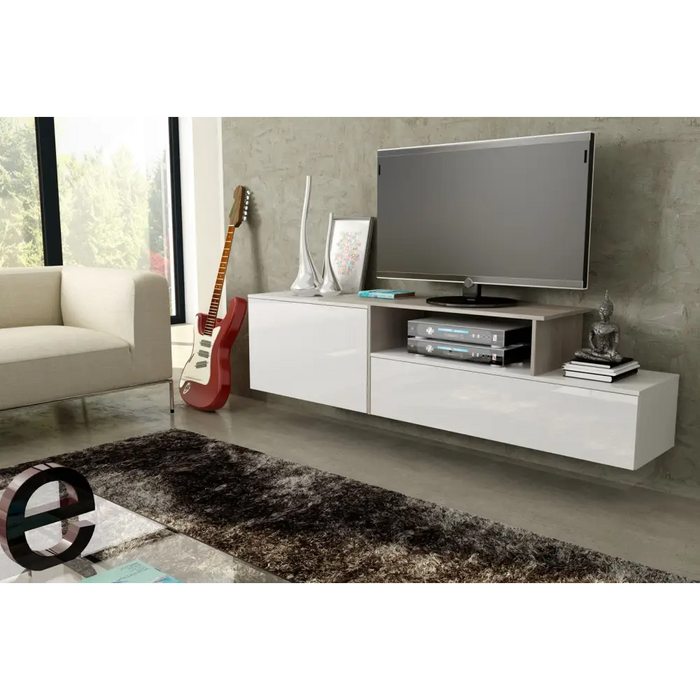 Cama ТВ шкаф SIGMA 3 180 бяло/бял гланц + дъб сонома