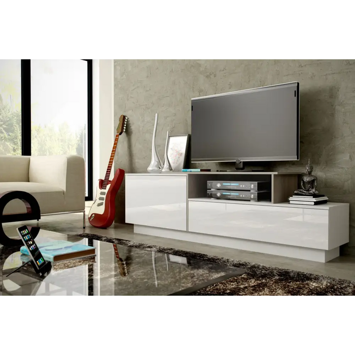 Cama ТВ шкаф SIGMA 3 180 бяло/бял гланц + дъб сонома