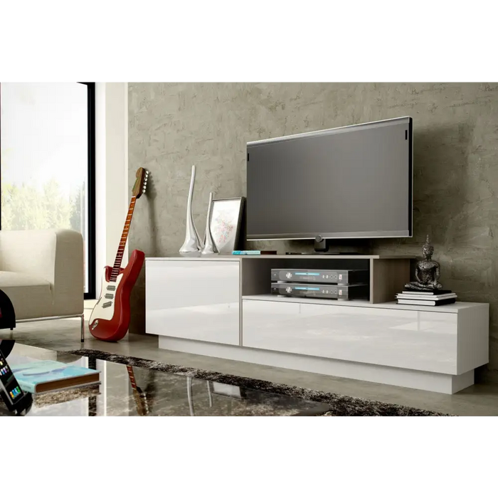 Cama ТВ шкаф SIGMA 3 180 бяло/бял гланц + дъб сонома
